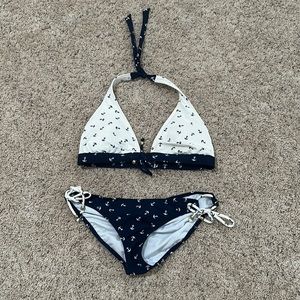 cream and navy bikini